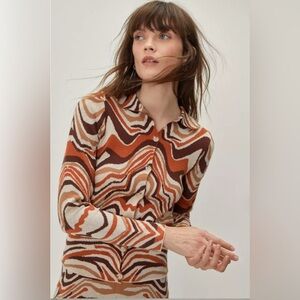Nasty Gal  collared wavy print button down sweater top